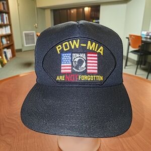 Vintage 80s POW MIA Trucker Snapback Black Hat USA Army Military